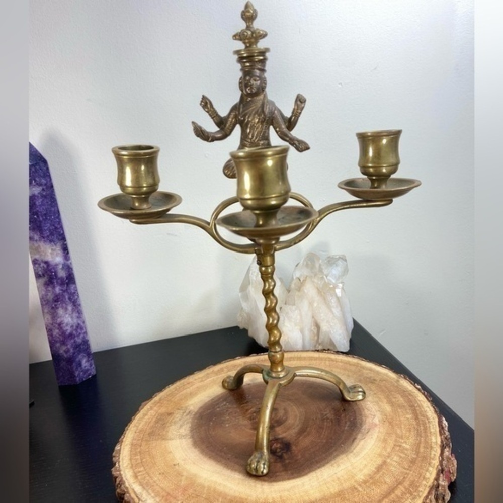 Vintage Brass Candelabra with Figurine Design Elegant Decorative Piece